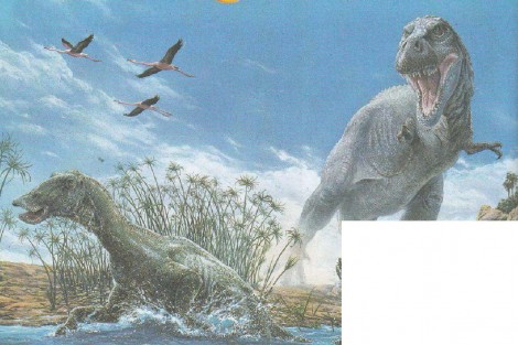 Голодный хищник напал на эдмонтозавра