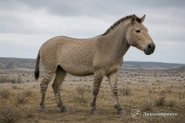Реконструкция стеноновой лошади Allohippus на открытой равнине раннего плейстоцена