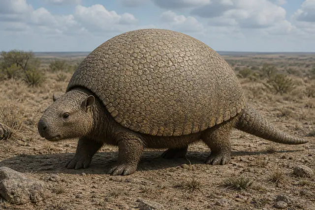 Научная реконструкция рода Glyptotherium в среде его времени