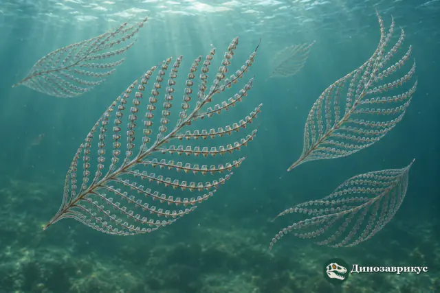 Листовидные колонии Phyllograptus в толще ордовикского моря