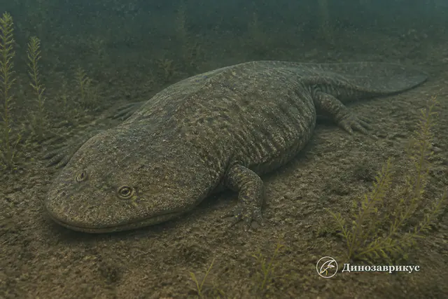 Плагиоскутум на дне пресного водоёма среднего триаса