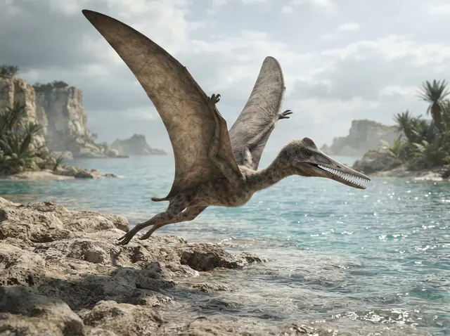 Птеродактиль Pterodactylus на берегу позднеюрской лагуны