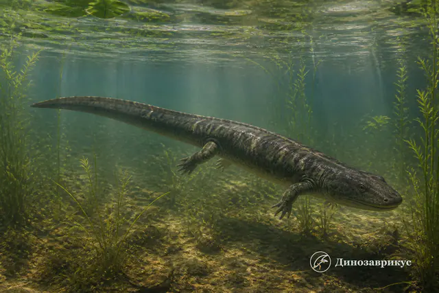 Скаферпетон плывёт в меловом водоёме