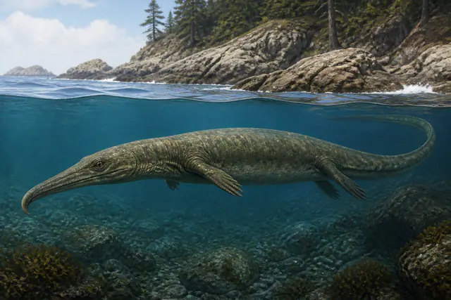 Научная реконструкция рода Thalattosaurus в среде его времени