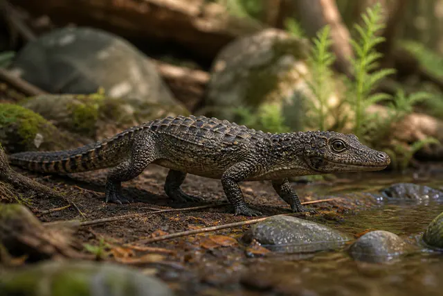 Научная реконструкция рода Theriosuchus в среде его времени