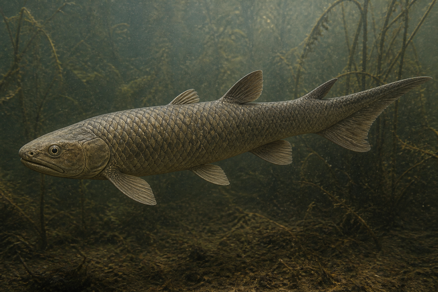 Научная реконструкция рыбы Acrolepis sedgwickii в позднепермском море