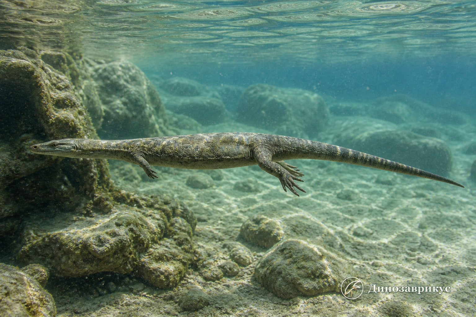 Адриозавр с маленькими передними конечностями в мелководном море позднего мела