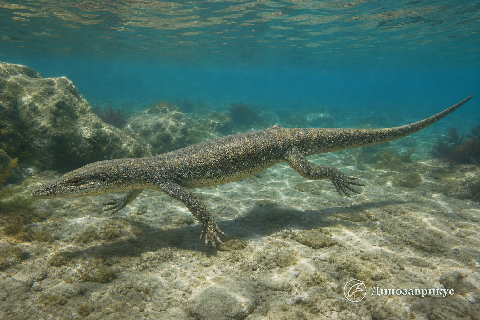 Айгиалозавр с обычными ногами на мелководье мелового моря