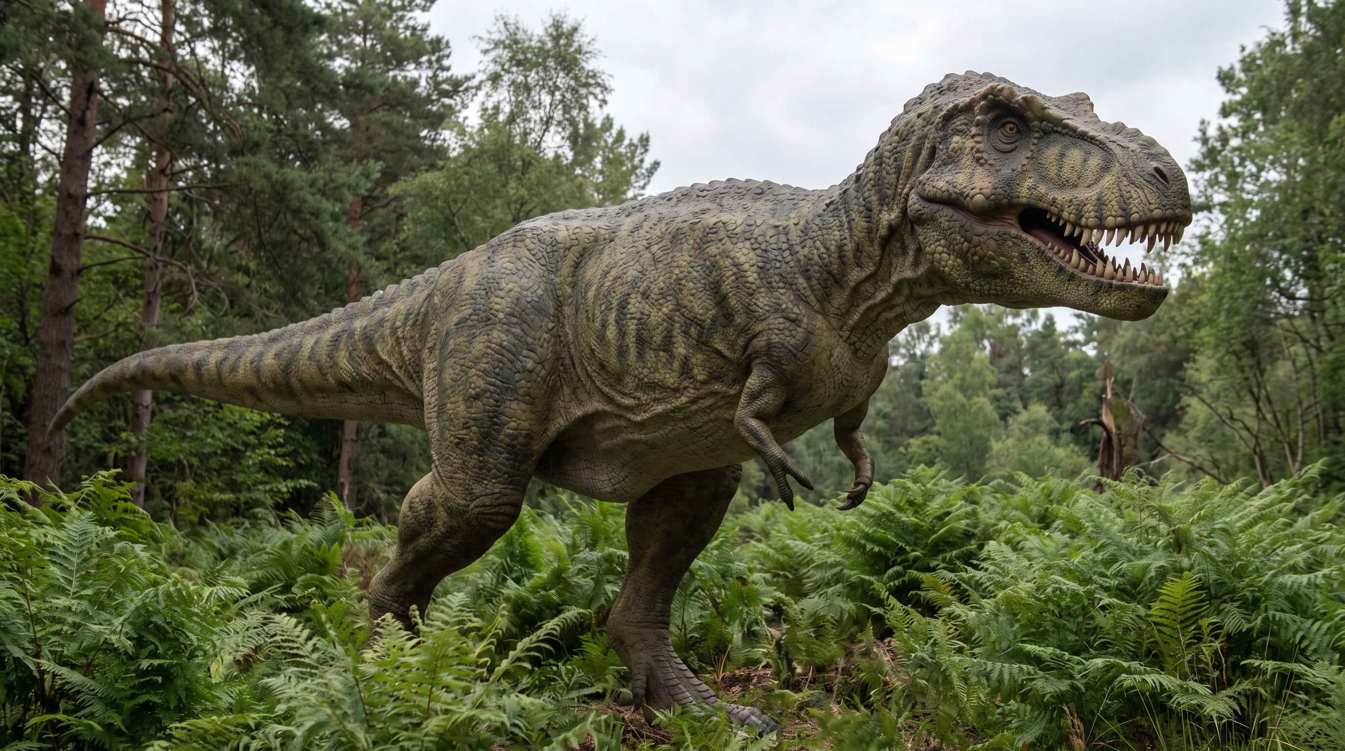 Научная реконструкция взрослого Albertosaurus sarcophagus на прибрежной равнине позднего мела