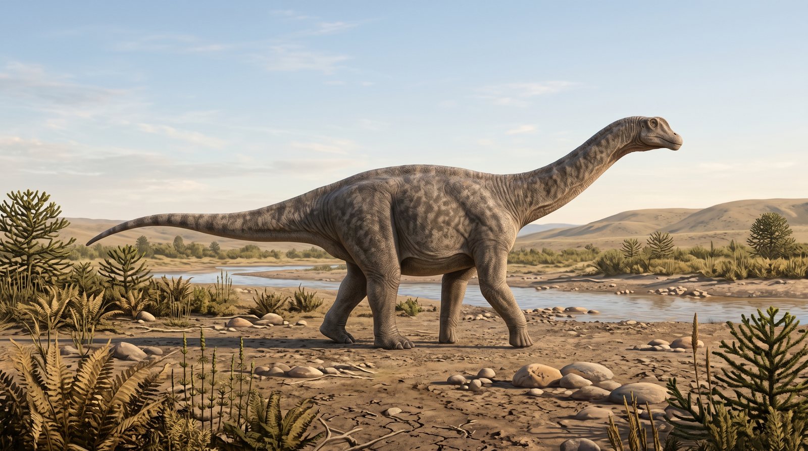 Научная реконструкция рода Barrosasaurus в среде его времени