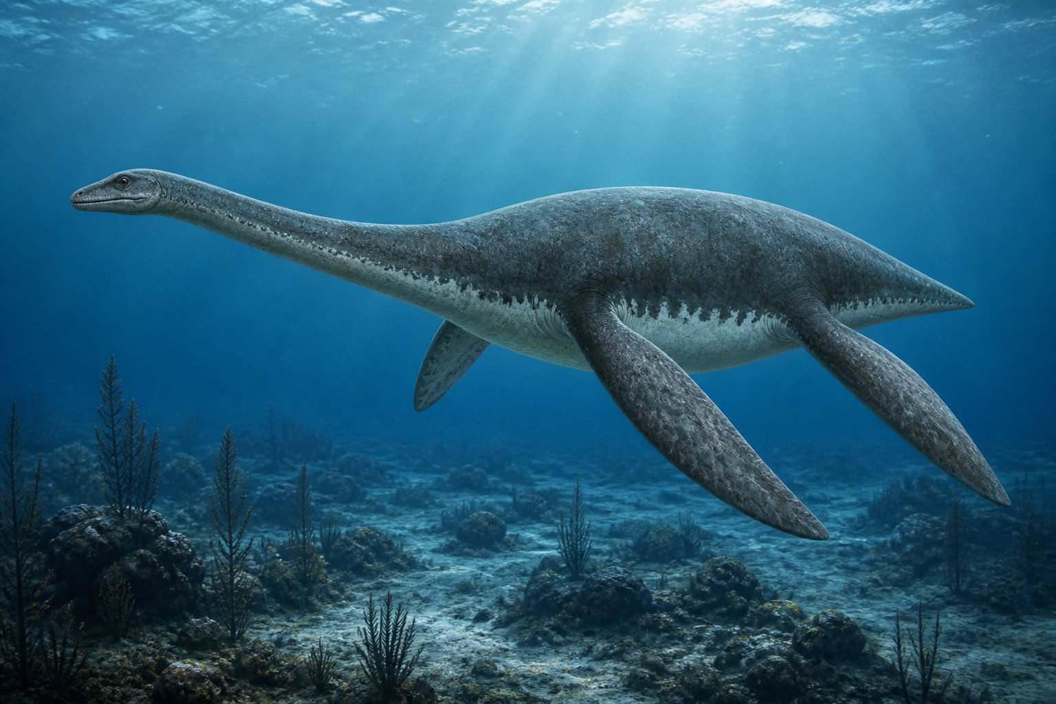 Научная реконструкция рода Colymbosaurus в среде его времени