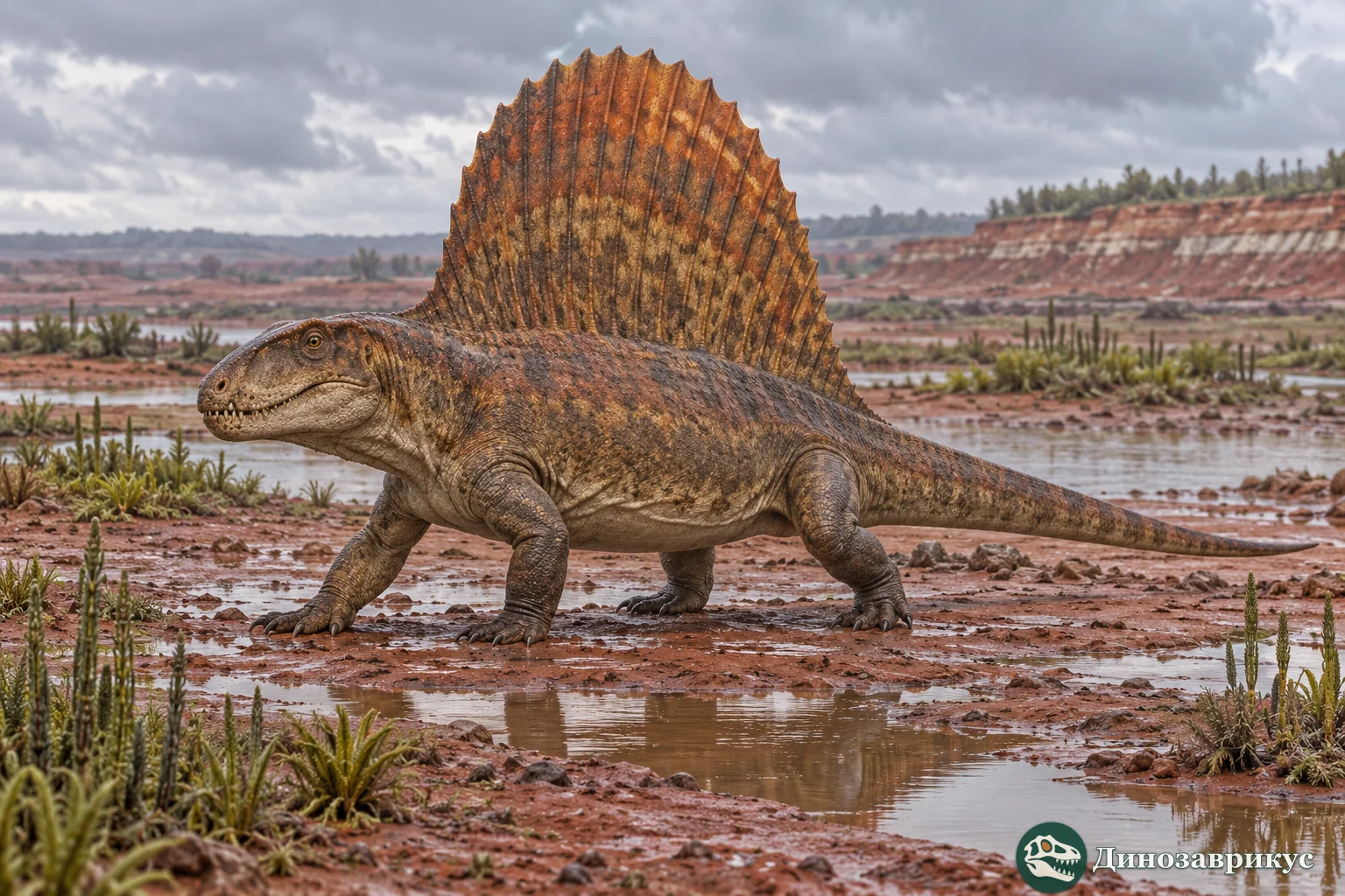 Научная реконструкция Dimetrodon borealis, известного по челюсти, исторически названной Bathygnathus borealis