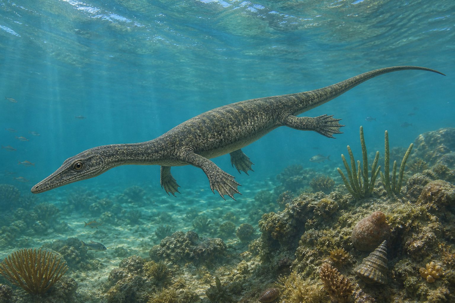 Научная реконструкция рода Cymatosaurus в среде его времени