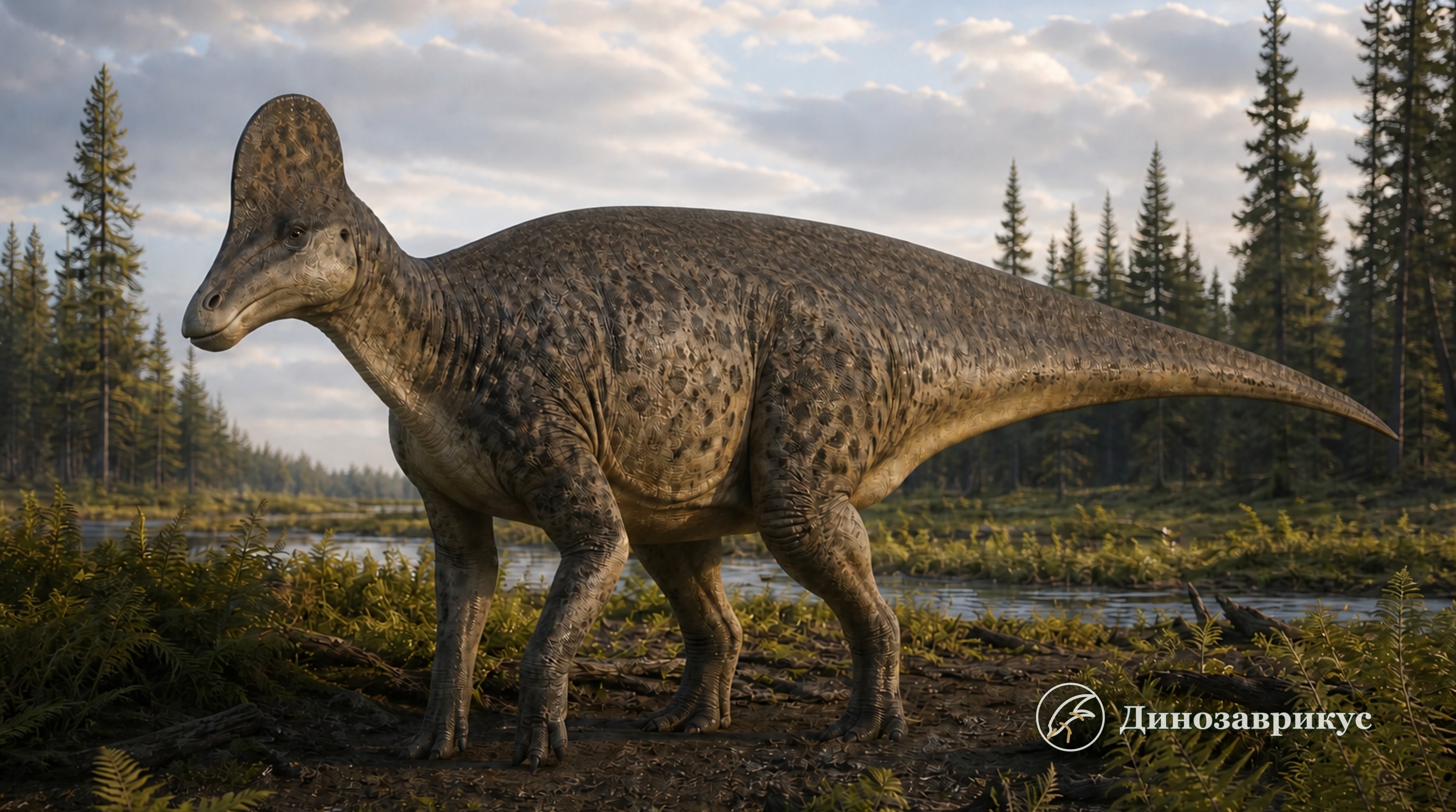 Научная реконструкция взрослого Hypacrosaurus altispinus с закрытым внешним контуром полого гребня