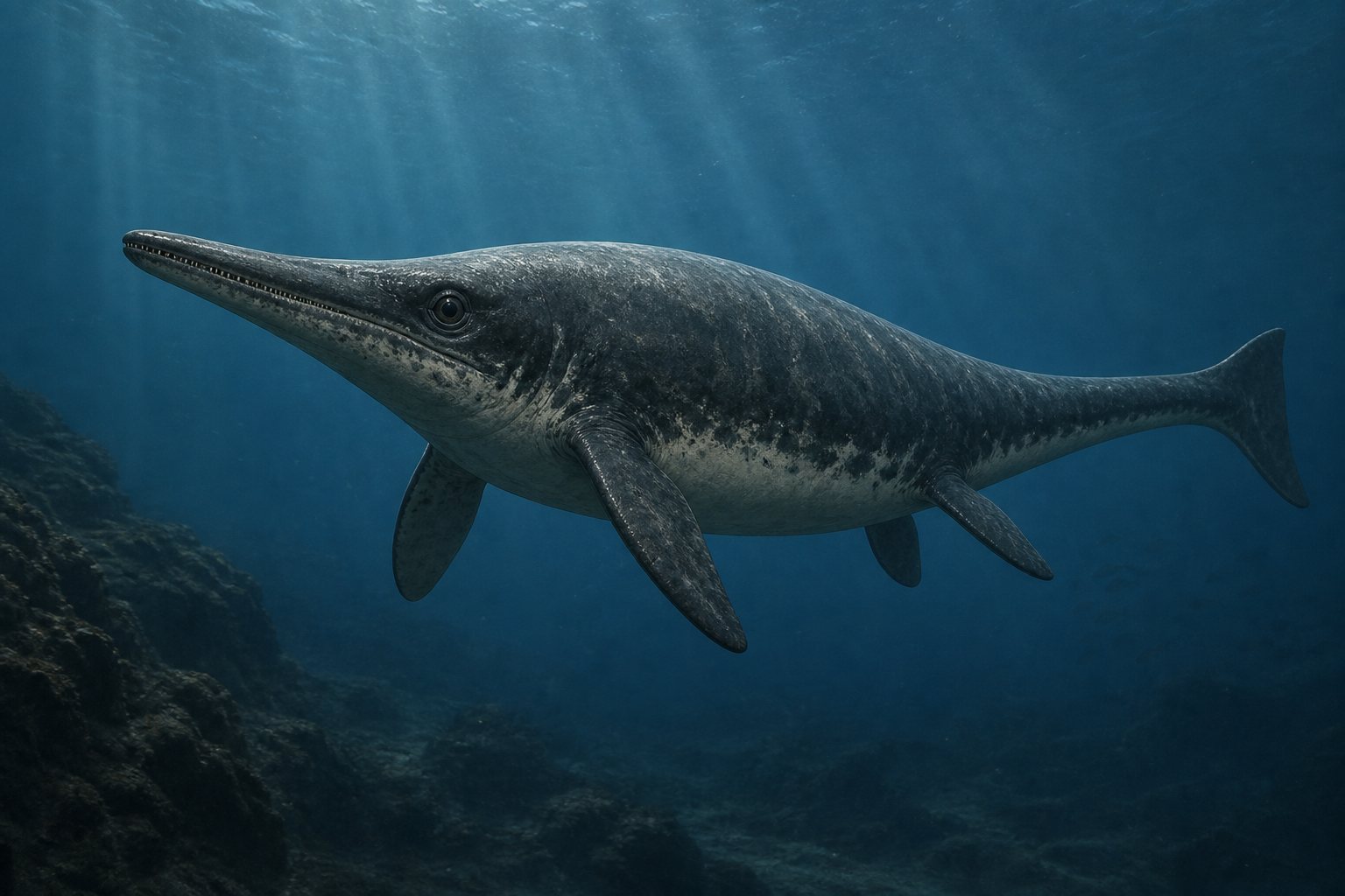 Научная реконструкция рода Guizhouichthyosaurus в среде его времени