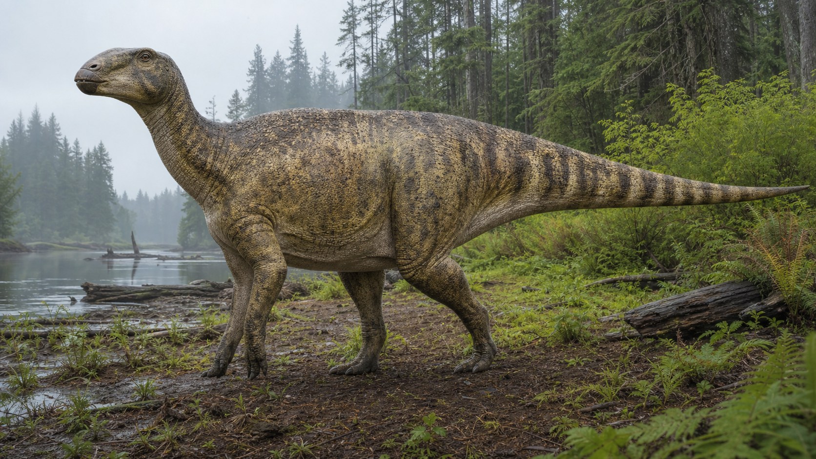 Научная реконструкция Hadrosaurus foulkii в прибрежной равнине позднего мела