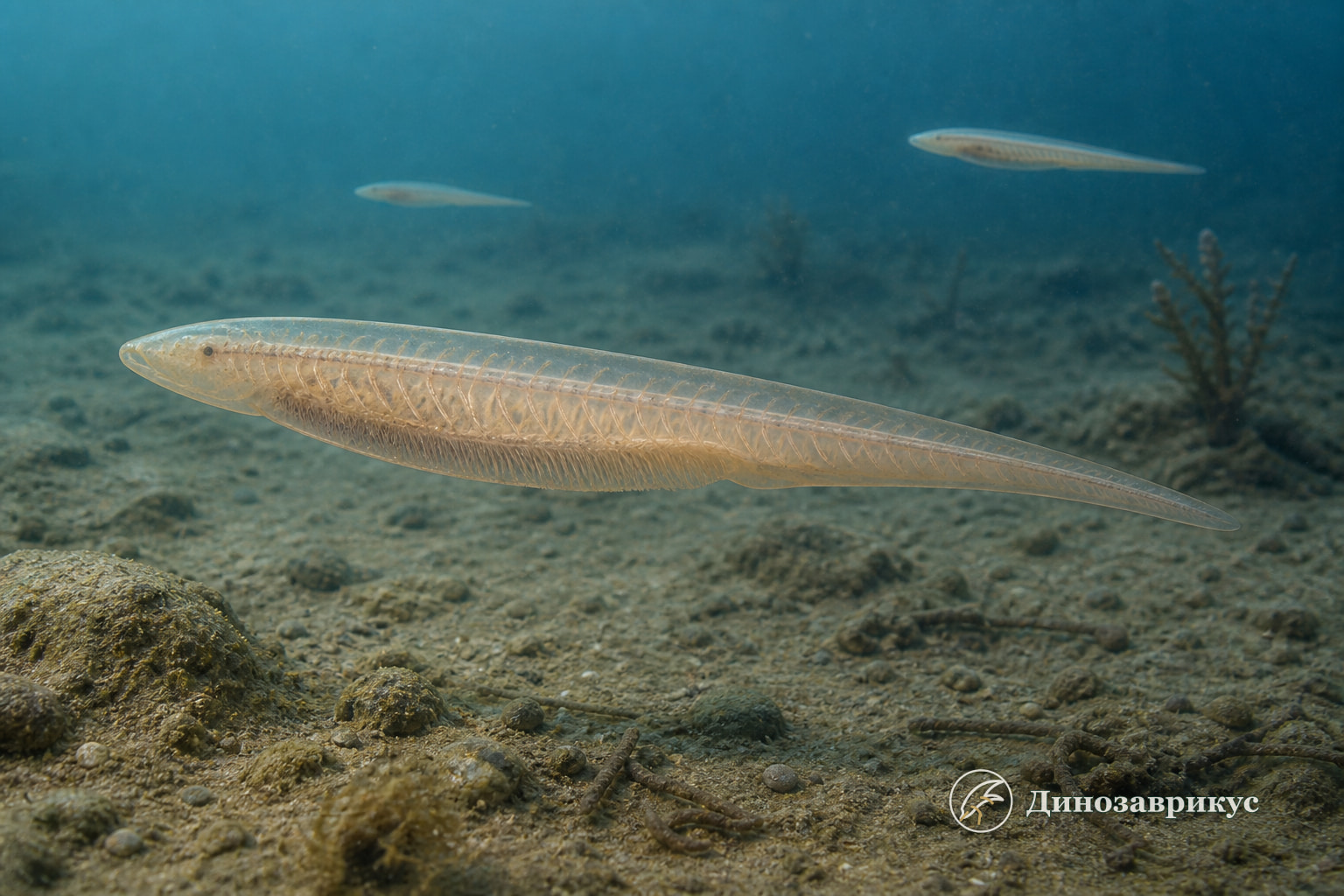 Хайкоуэлла плывёт у дна раннекембрийского моря Юньнани
