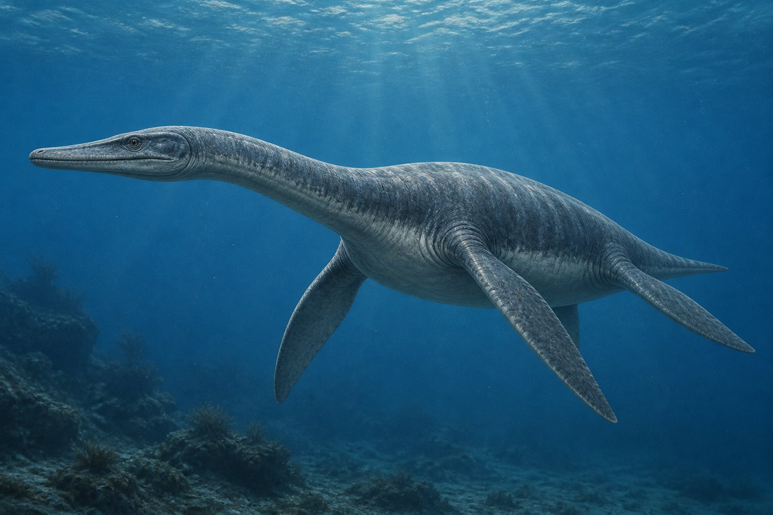 Научная реконструкция рода Hauffiosaurus в среде его времени