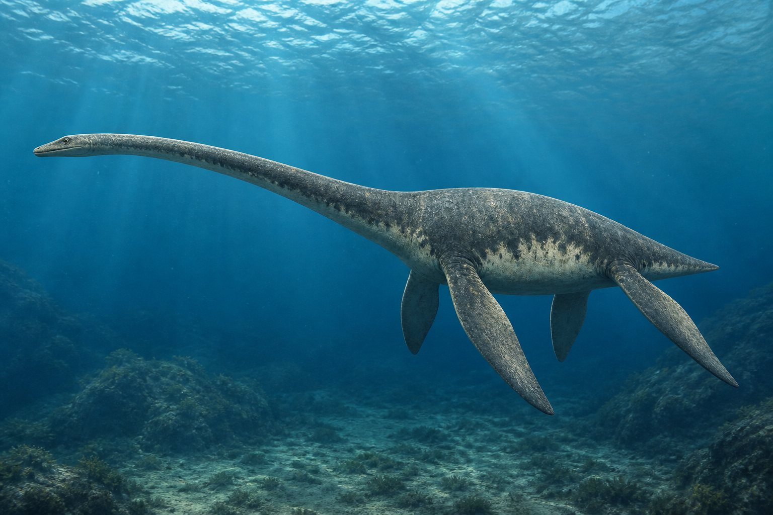 Научная реконструкция рода Muraenosaurus в среде его времени