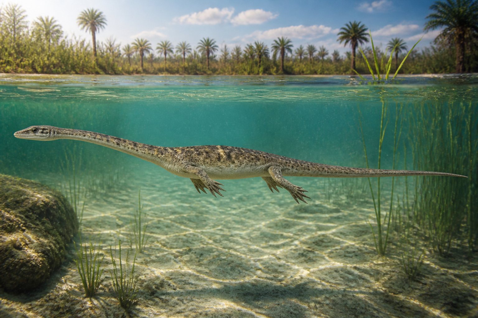 Научная реконструкция рода Neusticosaurus в среде его времени