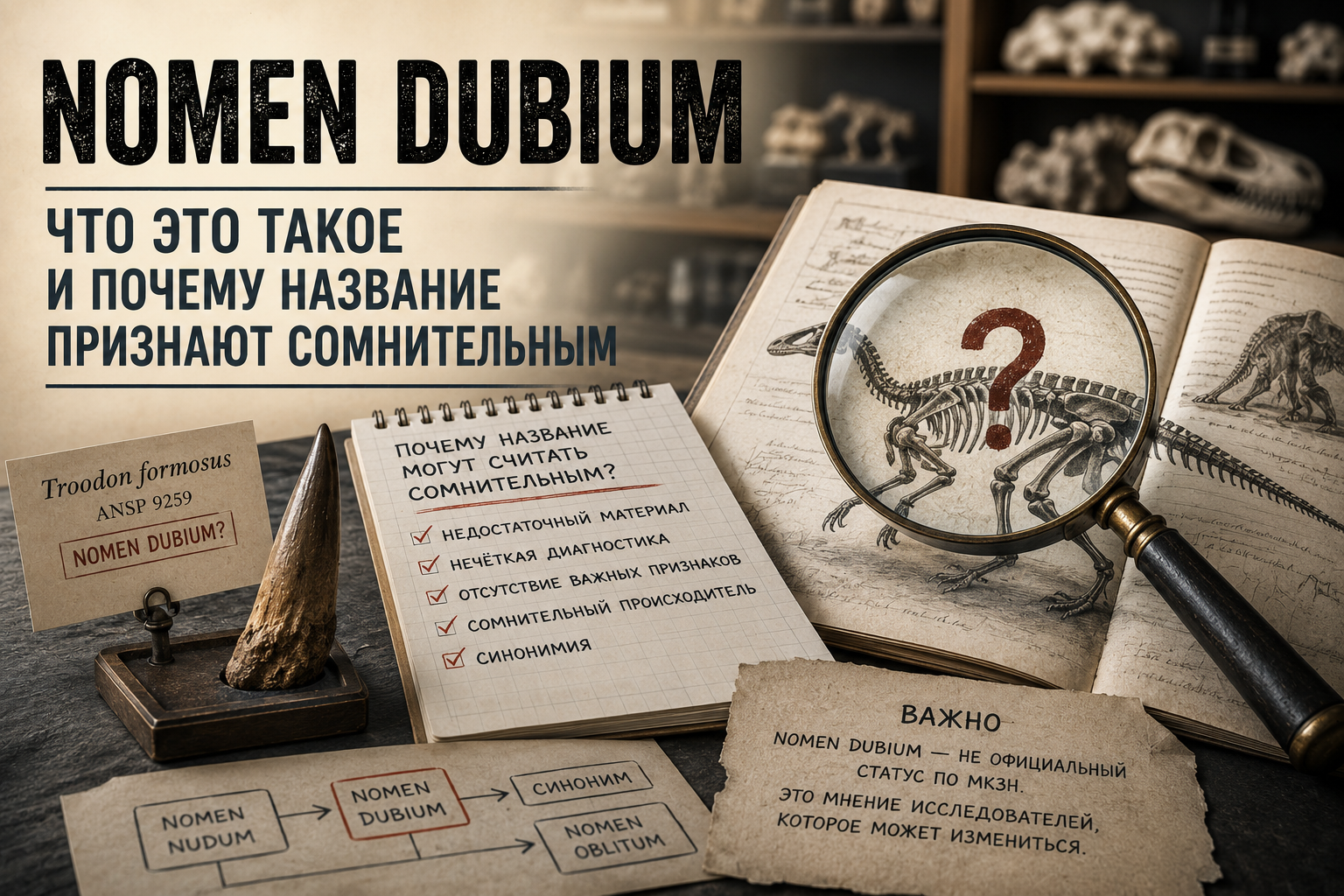 Палеонтолог сравнивает фрагментарный типовой зуб с несколькими похожими ископаемыми образцами