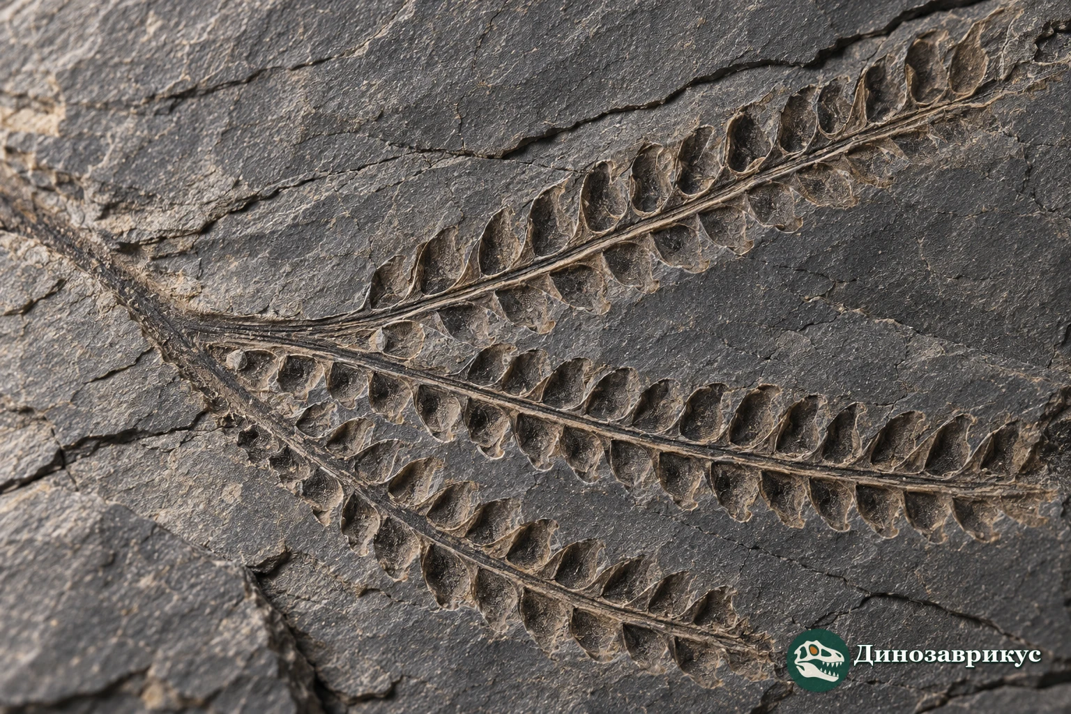 Крупный фрагмент ветви Phyllograptus с рядами тек на сланце