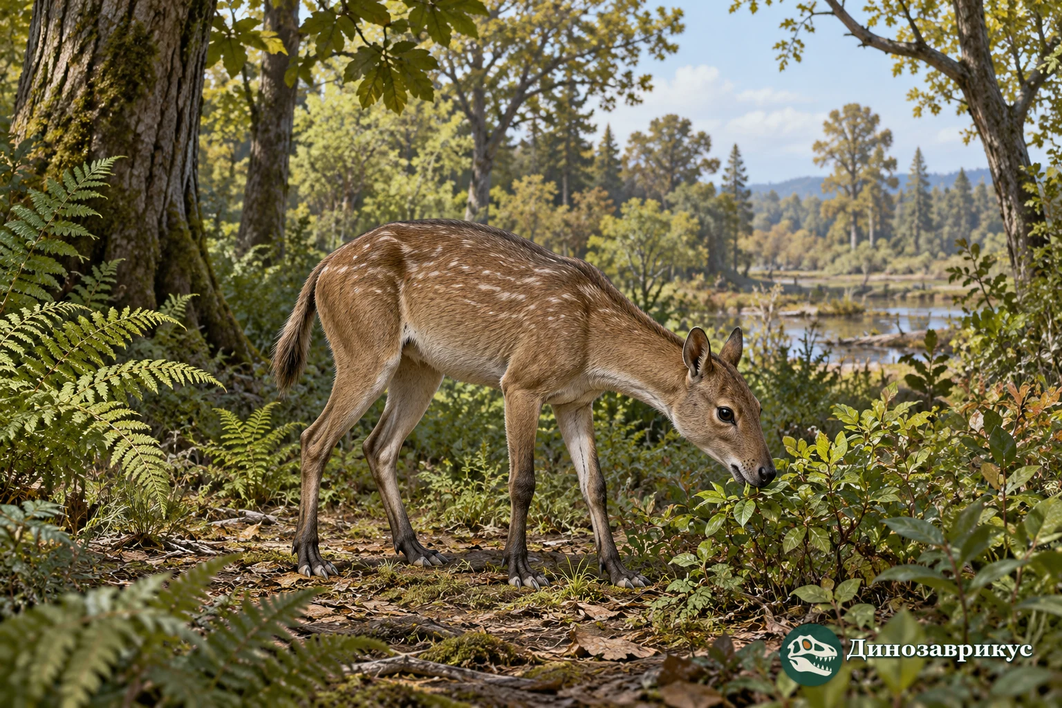 Художественная реконструкция Orohippus в лесистой местности среднего эоцена Вайоминга