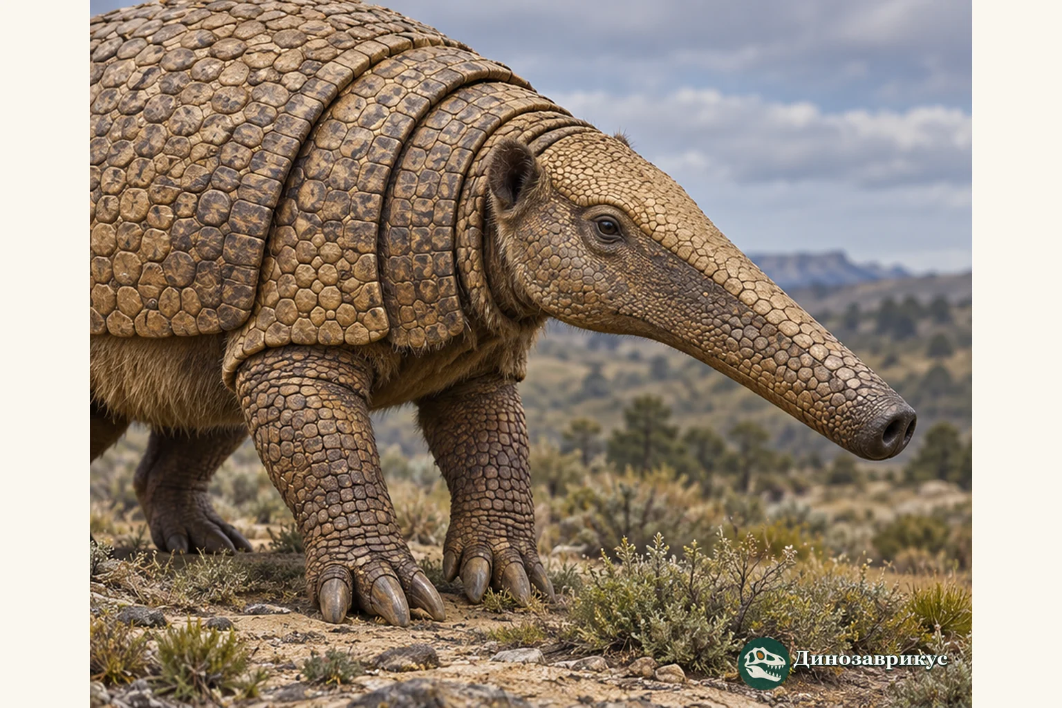 Учебная реконструкция черепа и панциря Stegotherium, не фотография музейного экземпляра