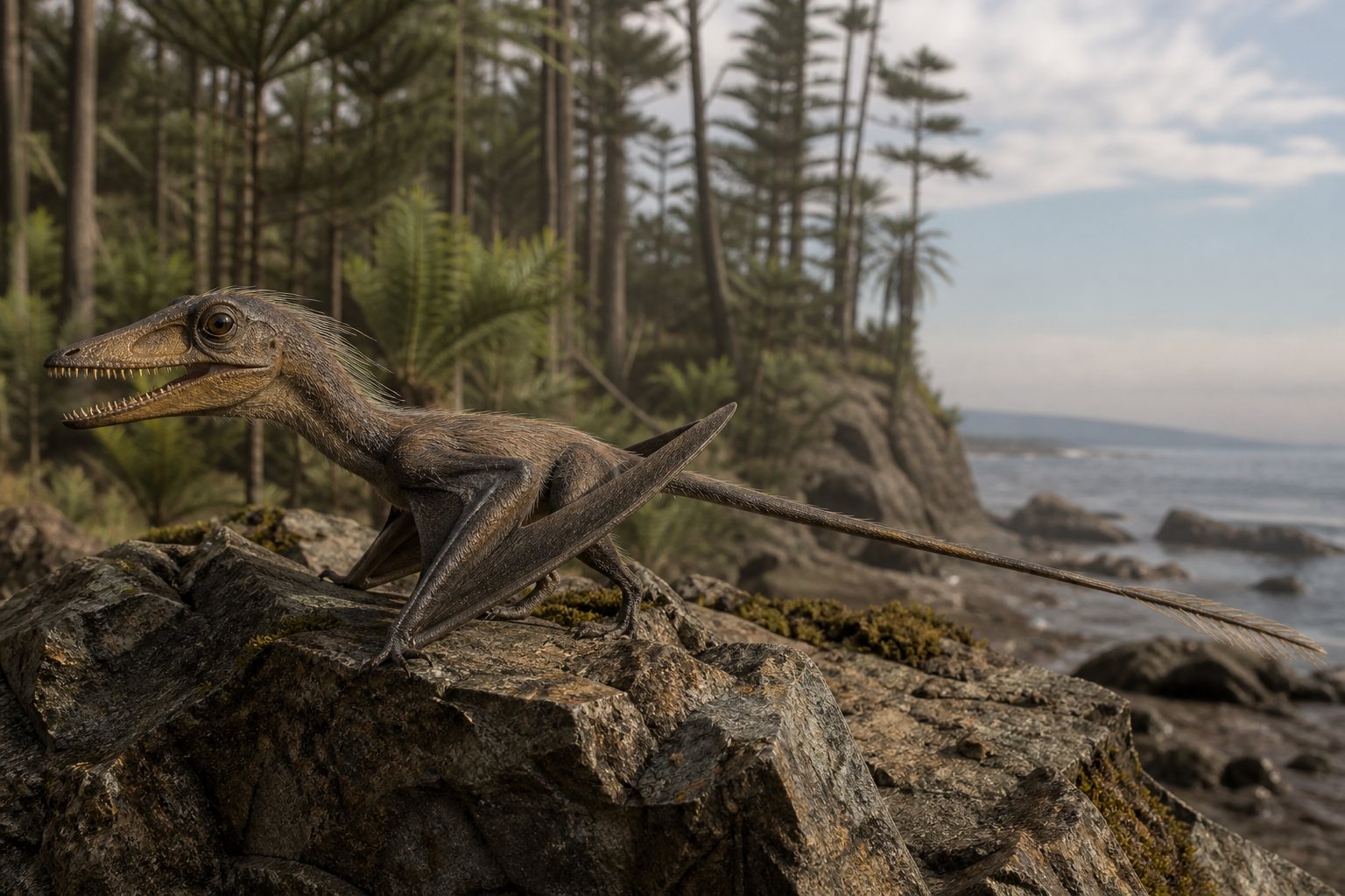 Научная реконструкция рода Peteinosaurus в среде его времени
