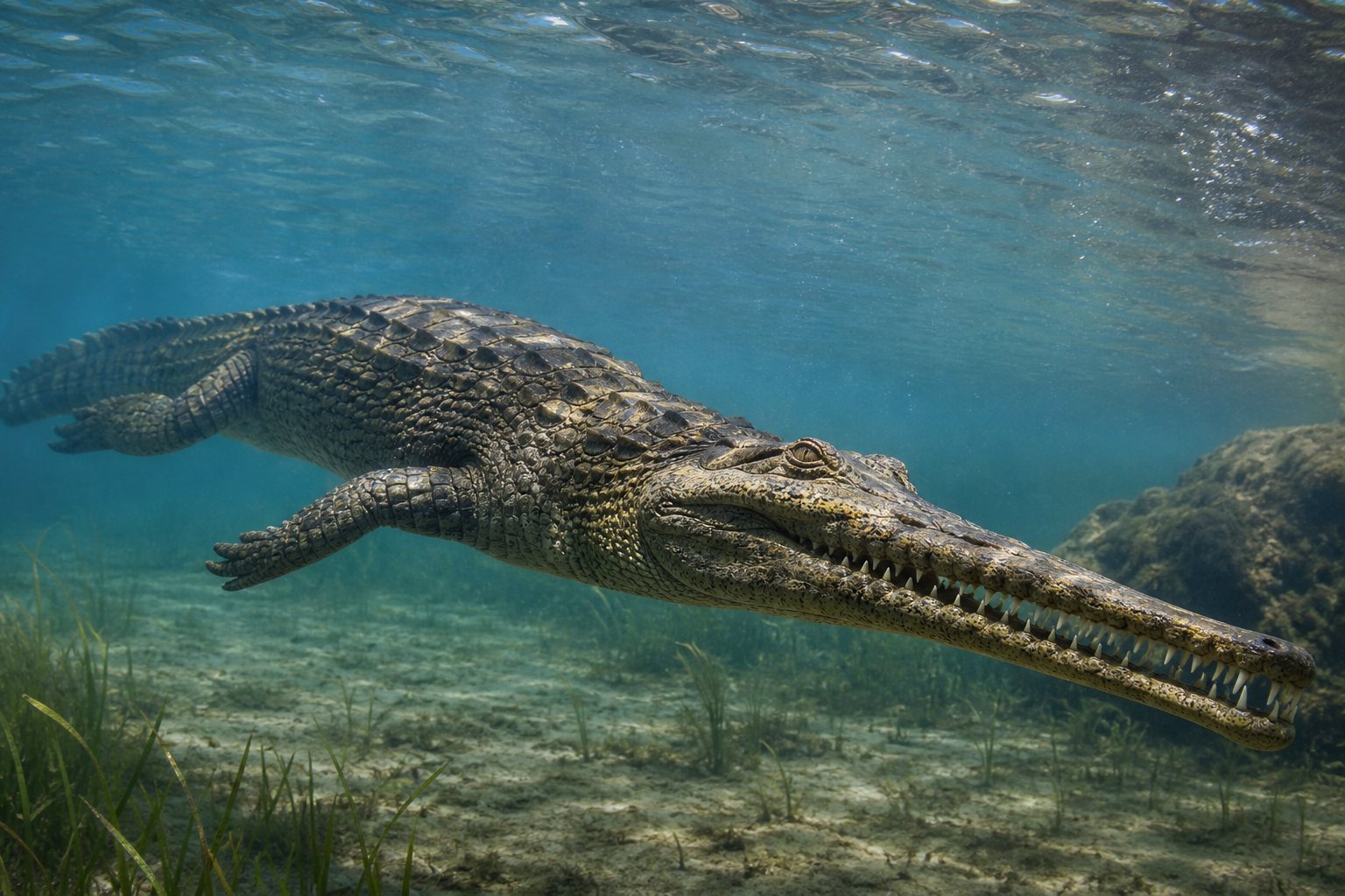 Научная реконструкция рода Pholidosaurus в среде его времени