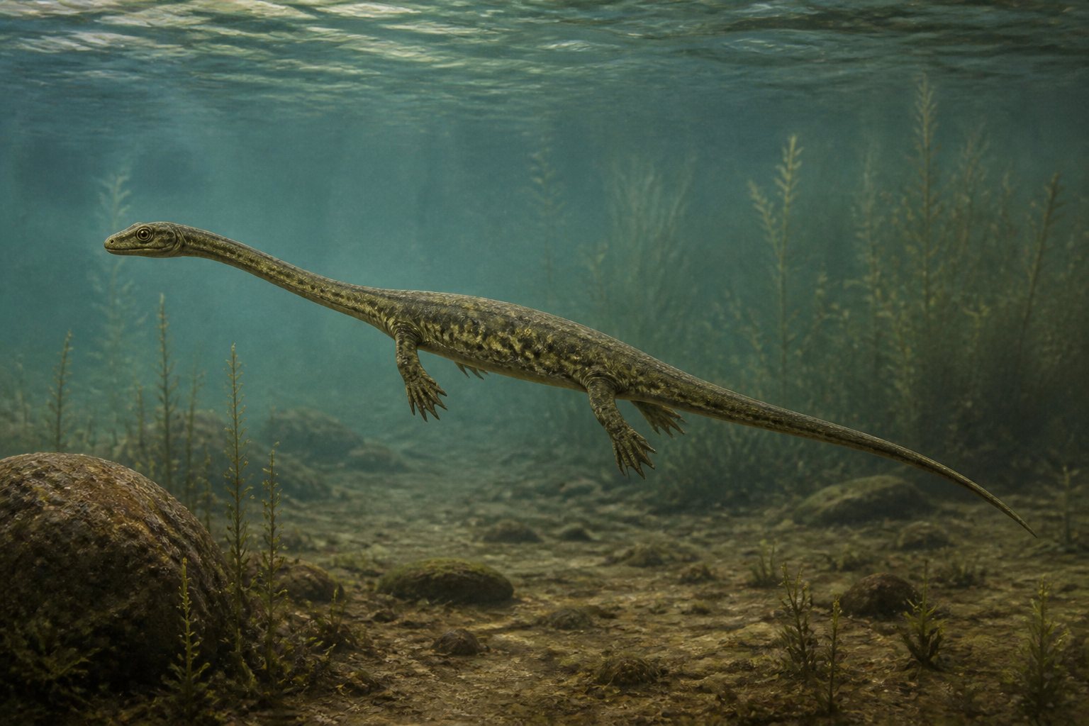 Научная реконструкция рода Serpianosaurus в среде его времени