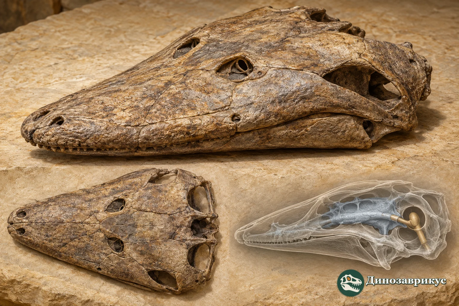 Реконструкция черепа Stanocephalosaurus и схема внутренней полости по данным микро-КТ