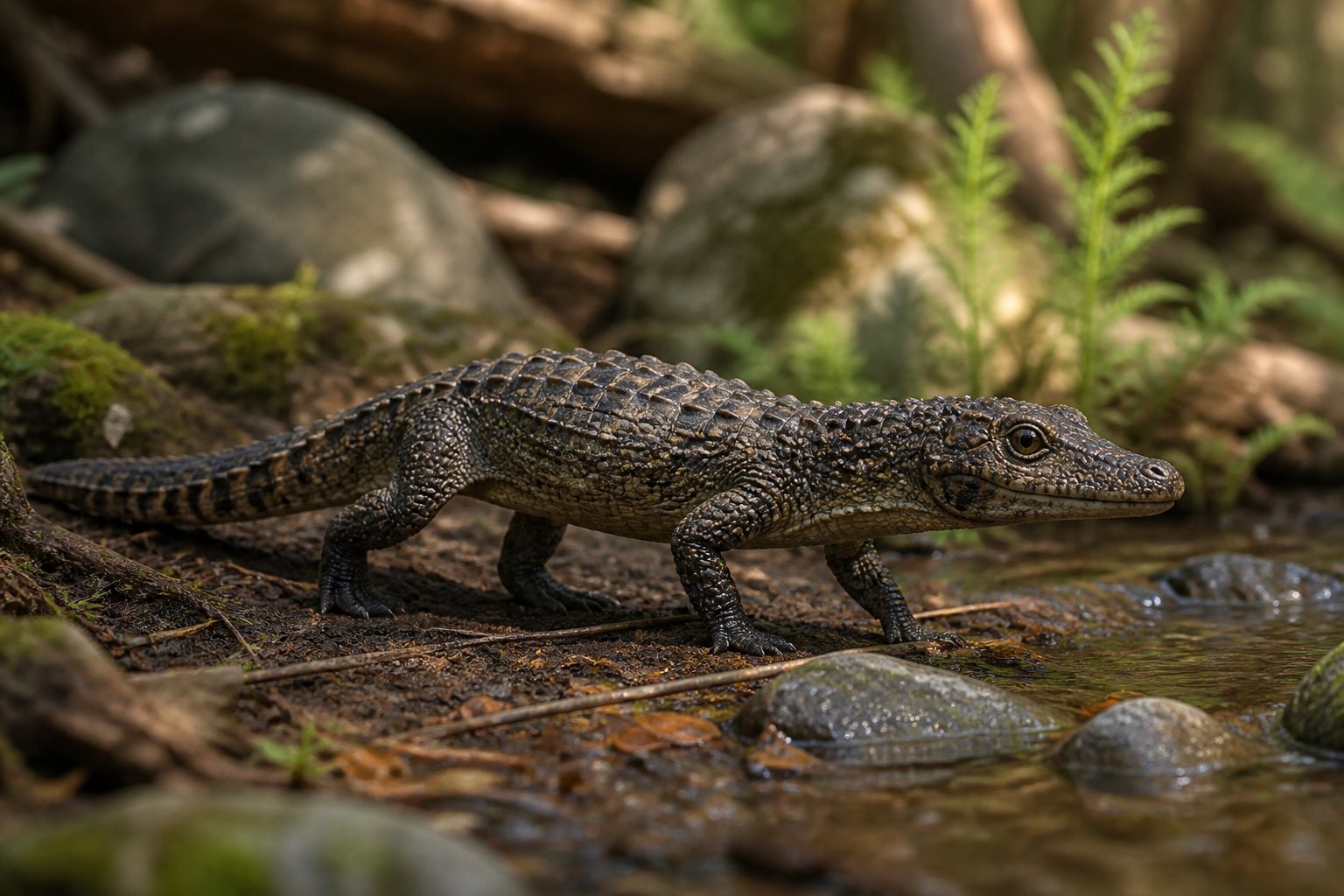 Научная реконструкция рода Theriosuchus в среде его времени