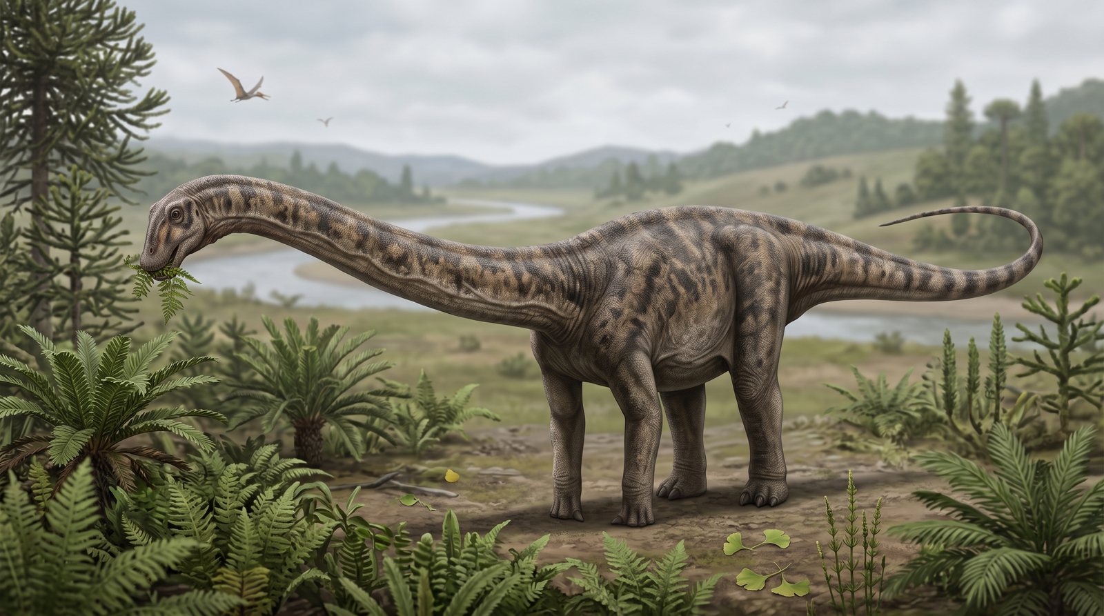 Научная реконструкция рода Tienshanosaurus в среде его времени